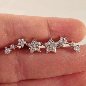 Silver Star Climber White Diamond Zircon Stud Earrings New White Gold Filled